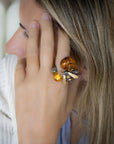 Bee Ring with Amber and Diamonds