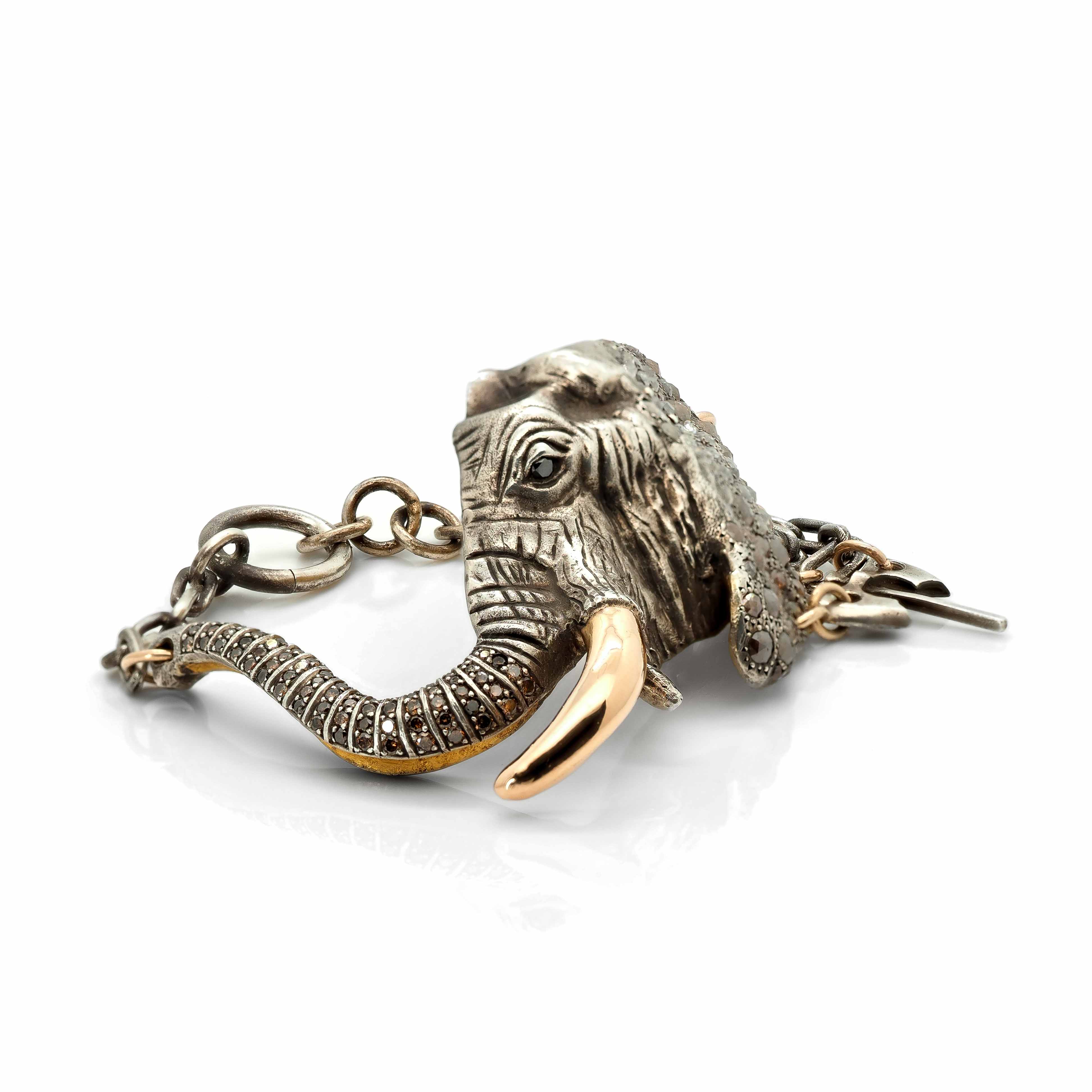 Golden Tusk Elephant Bracelet with Diamonds