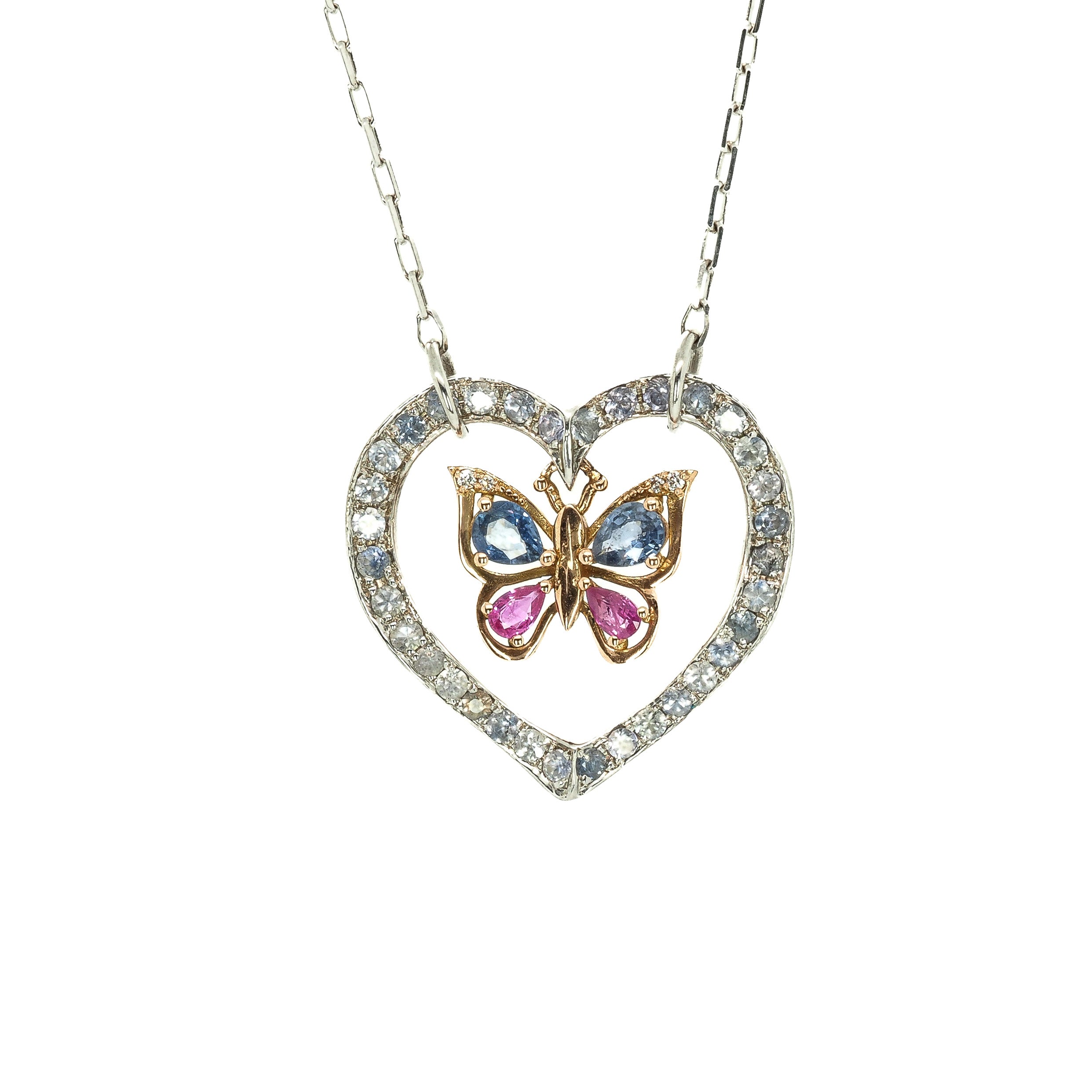 Heart and Gold Butterfly Necklace with Sapphires