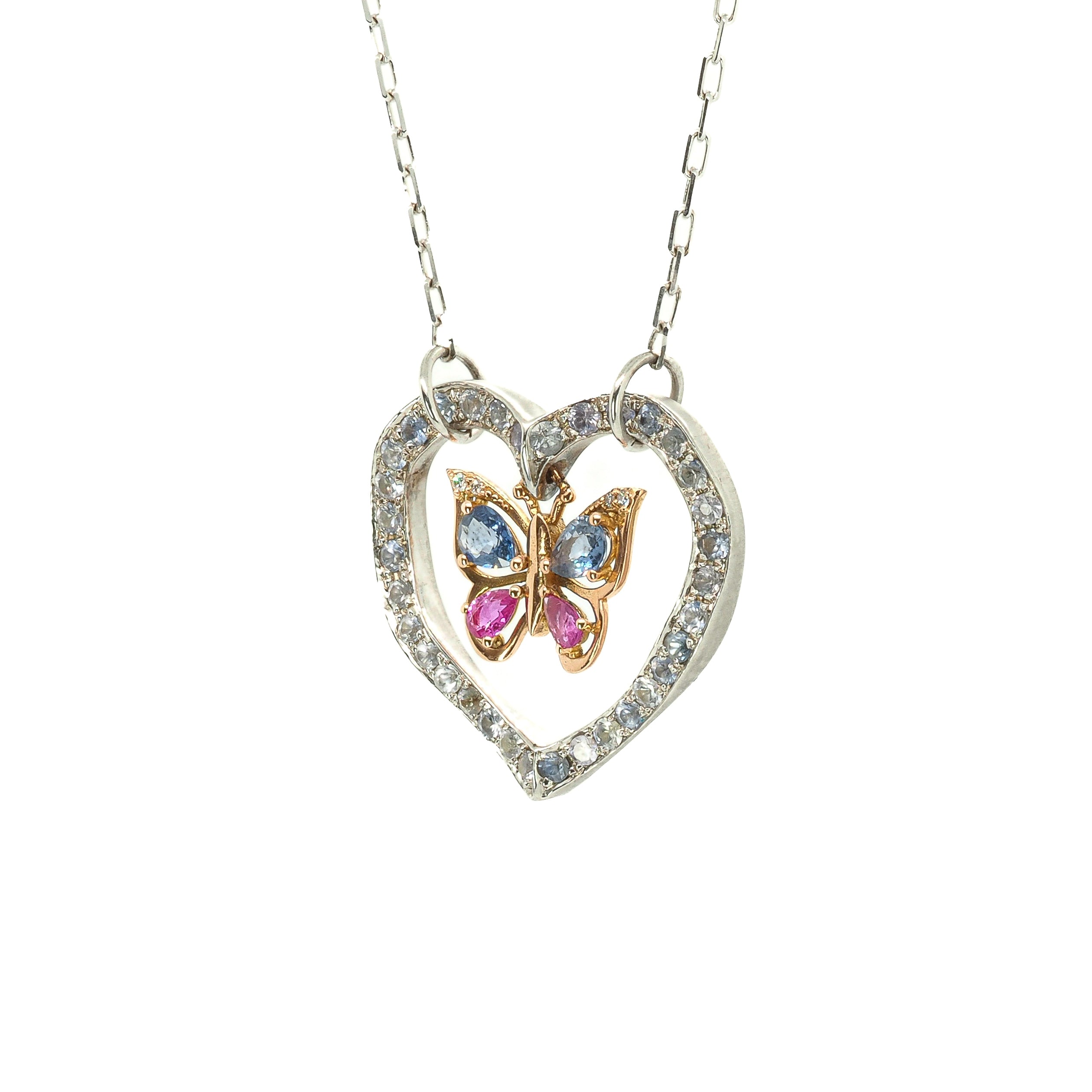 Heart and Gold Butterfly Necklace with Sapphires