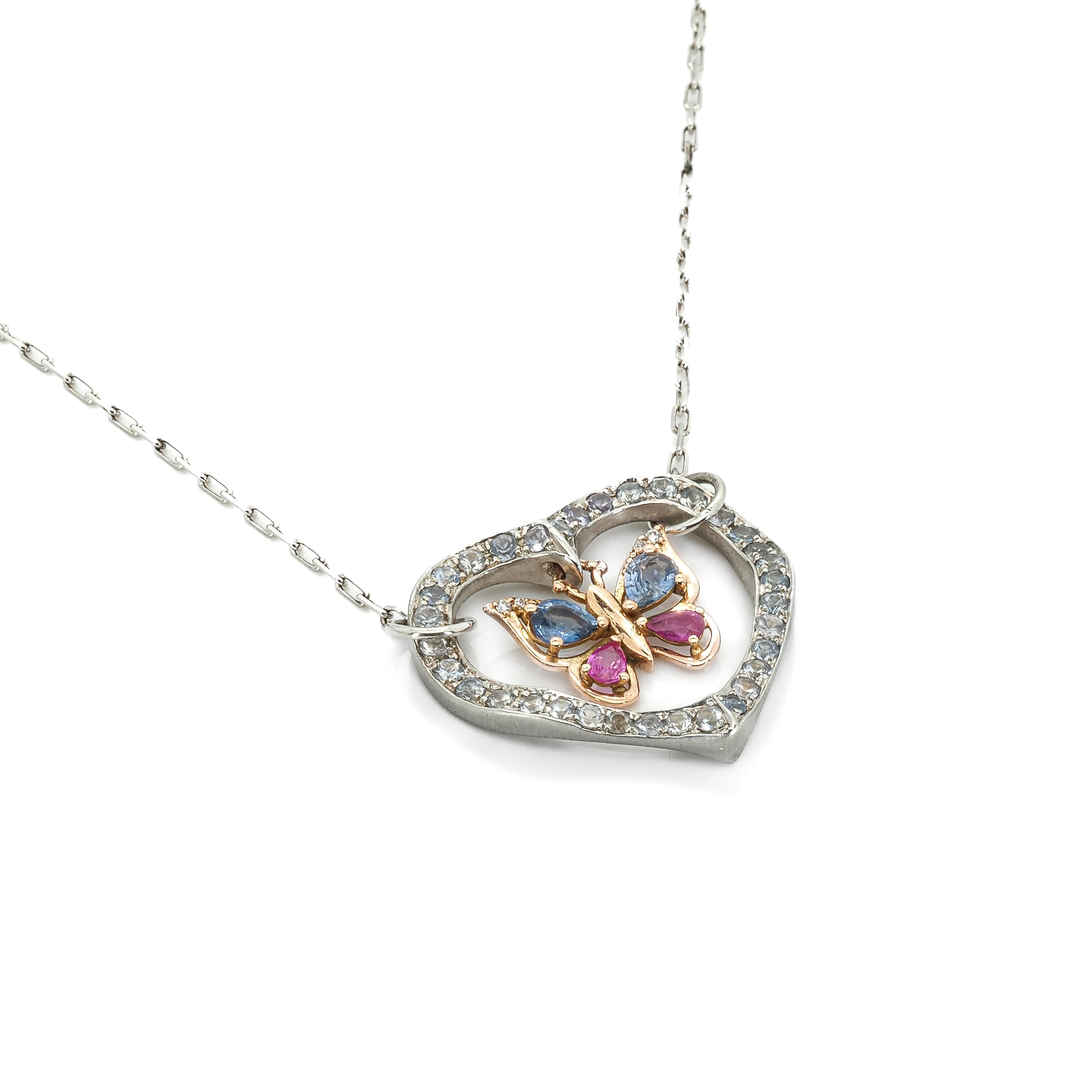 Heart and Gold Butterfly Necklace with Sapphires