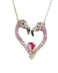 Flamingo Heart Necklace with Sapphires and Diamonds