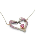 Flamingo Heart Necklace with Sapphires and Diamonds