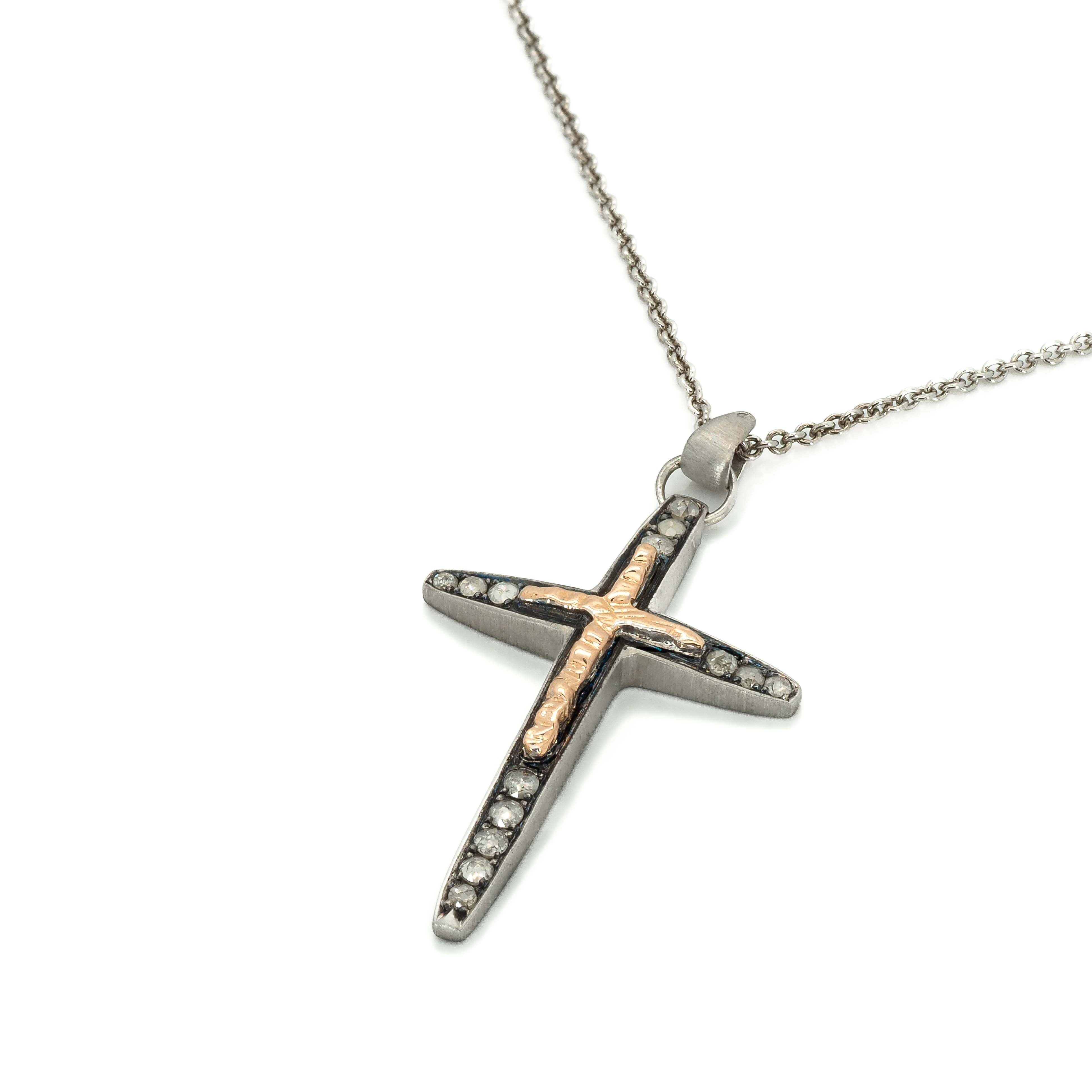 Cross Necklace with Rosecut Diamonds