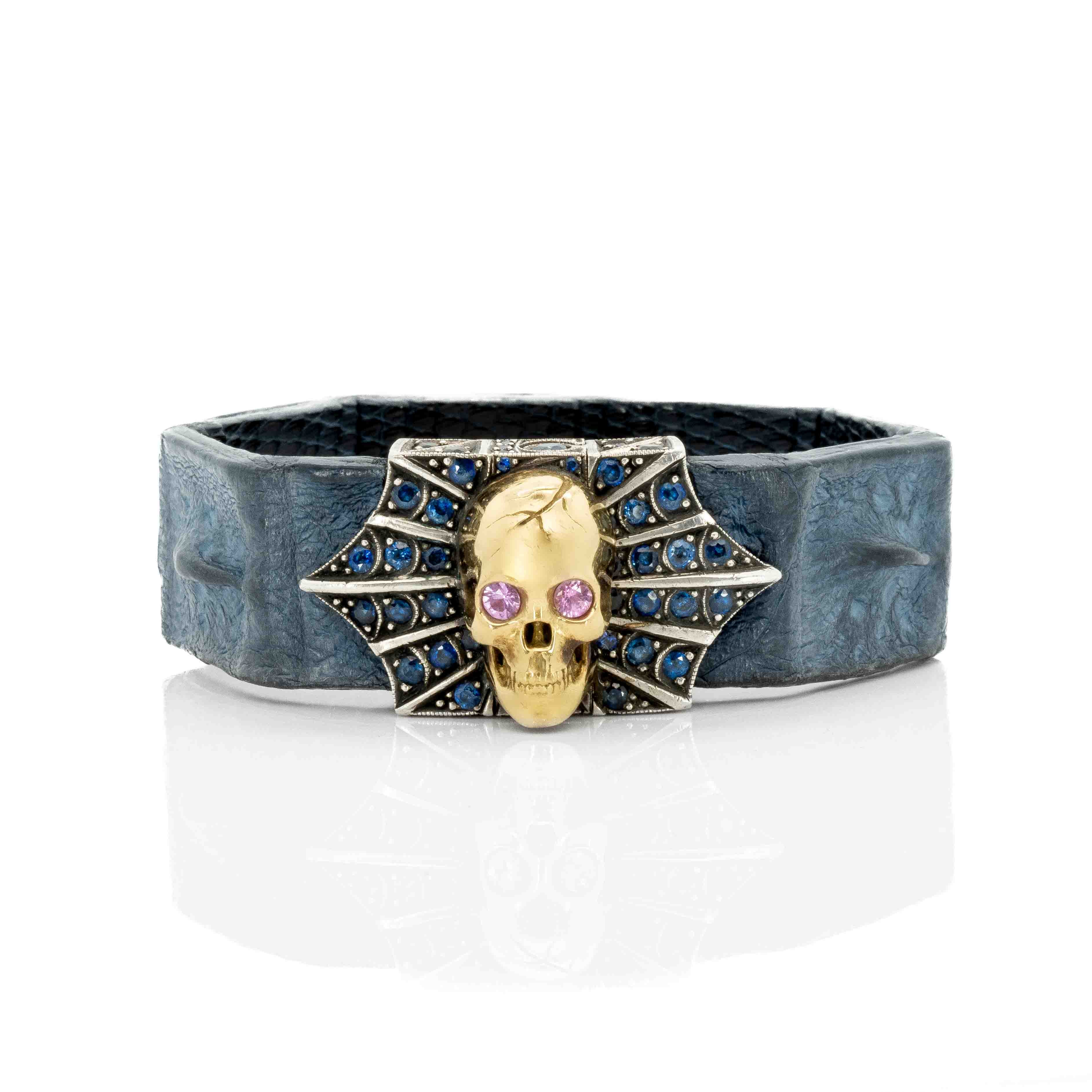 Gold Skull and Spider Web Bracelet with Sapphires